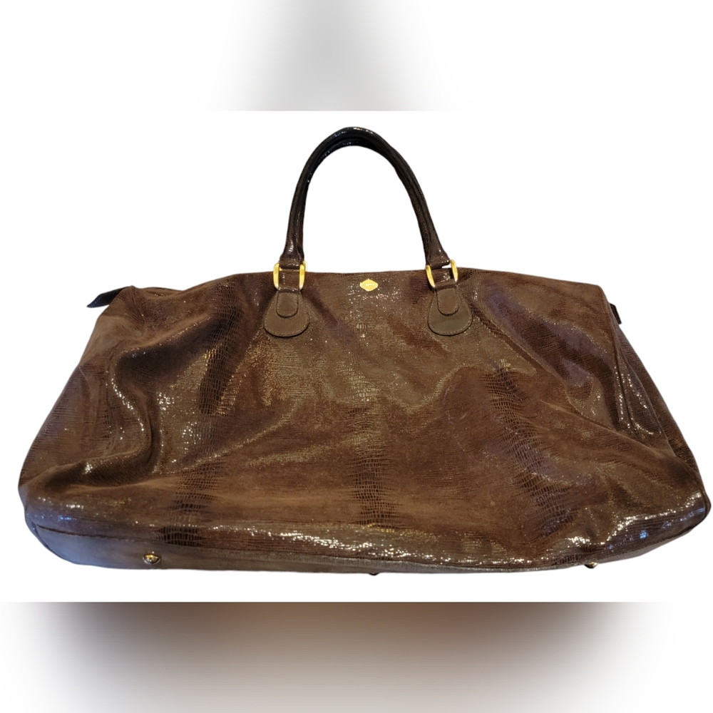 I Santi Brown Textured Leather Travel Duffel Bag